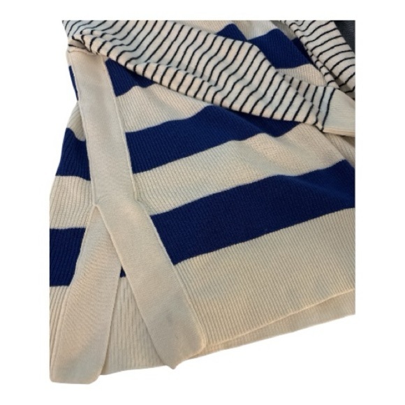 LOFT knit sweater size small. Blue and winter white stripes. Crew neck, - Picture 6 of 9
